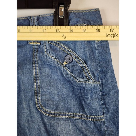 Lauren Conrad Shorts Womens 8 Blue Chambray Flip Pockets Momcore Cuffed Shorts - Picture 4 of 11